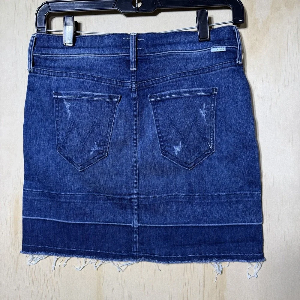 MOTHER Undone Hem Mini‎ Skirt Womens 25 Dark Graffiti Denim Distressed Blue